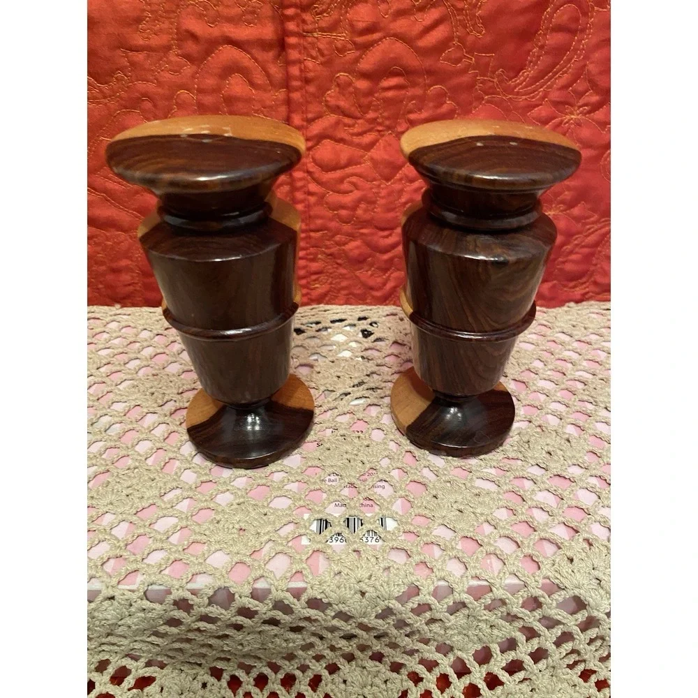 Brown Two tone Wooden Salt/Pepper Shakers) Boho Farmhouse Cottagecore Decor Nice
